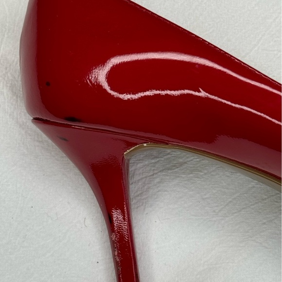 Michael Kors Red Patent Heels Hamilton Open Toe Platform Pumps Size 8M SEXY - Picture 9 of 13